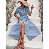 Elegant V neck Denim Dress